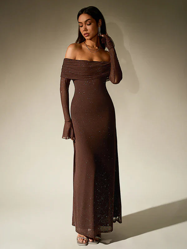 Anissa | Glitter Off Shoulder Maxi Dress