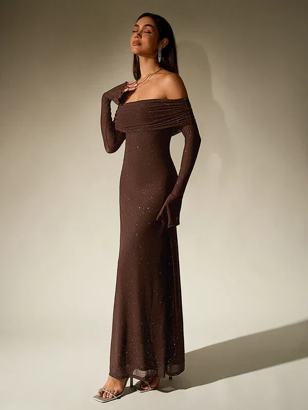 Anissa | Glitter Off Shoulder Maxi Dress