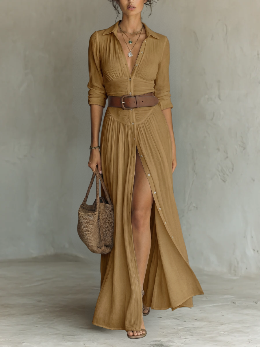 Matilda | Summer Belted Button Front Maxi Dress