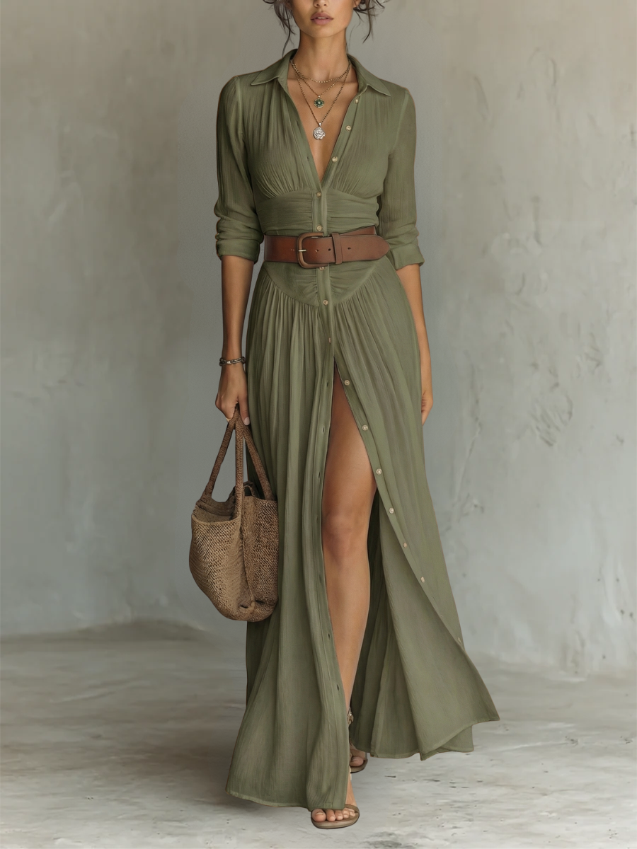 Matilda | Summer Belted Button Front Maxi Dress