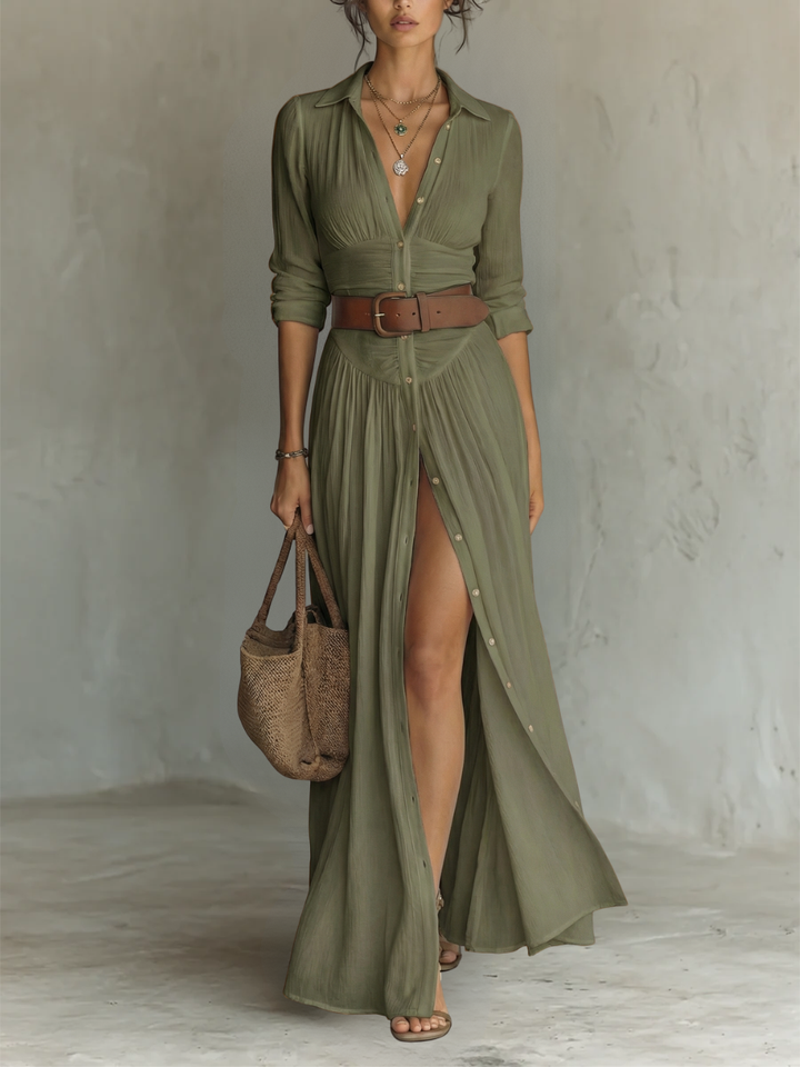 Matilda | Summer Belted Button Front Maxi Dress