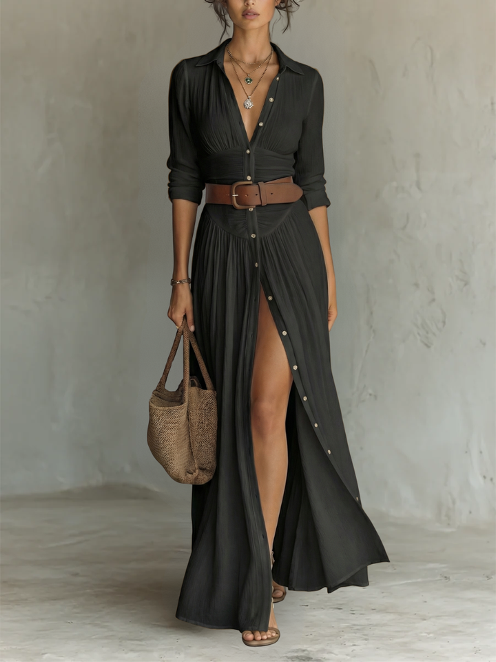 Matilda | Summer Belted Button Front Maxi Dress