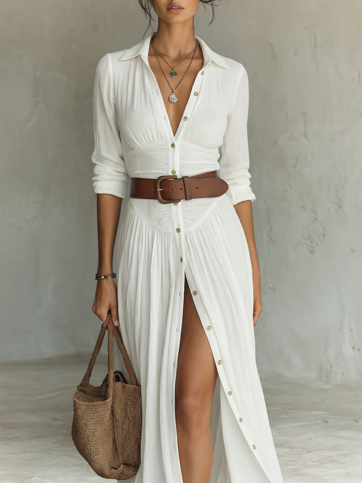 Matilda | Summer Belted Button Front Maxi Dress