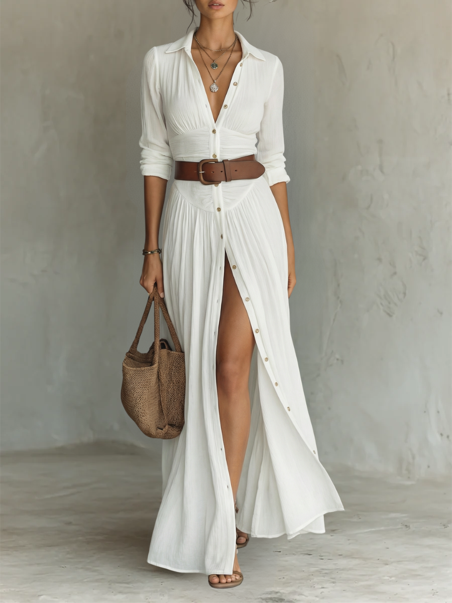 Matilda | Summer Belted Button Front Maxi Dress