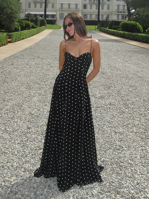 Clara | Wedding Guest Strappy Polka Dot Maxi Dress
