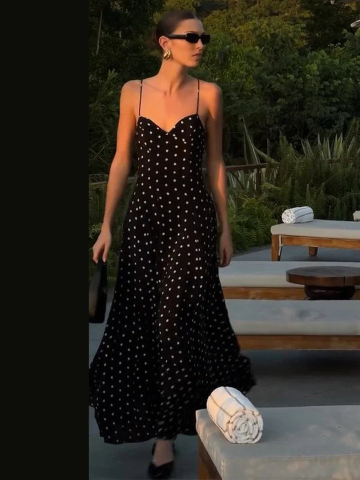 Clara | Wedding Guest Strappy Polka Dot Maxi Dress