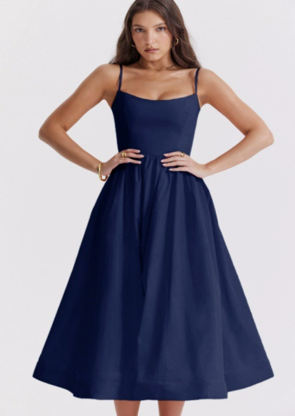 Camilla | Wedding Guest Strappy A Line Midi Dress
