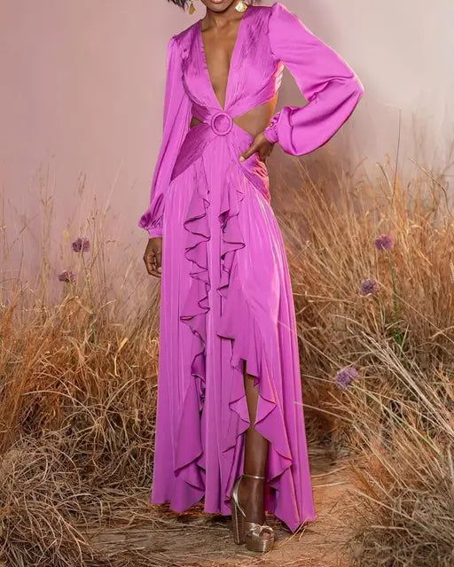 Elsie | Prom Cut-Out Ruffle Maxi Dress