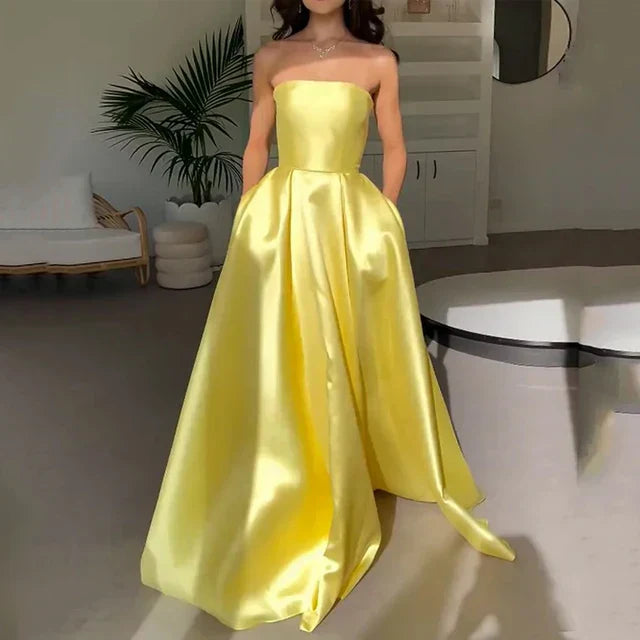 Isabella | Graduation Strapless Satin Maxi Dress