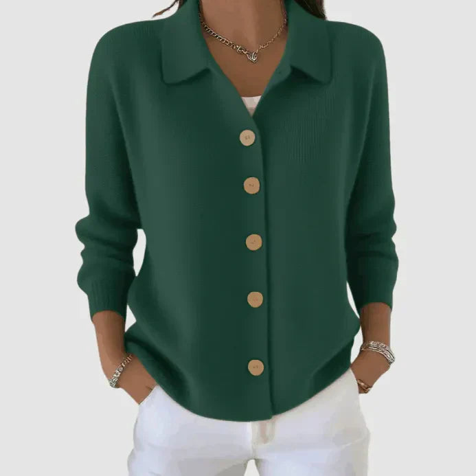 Amelia | Collared Button Front Knit Cardigan