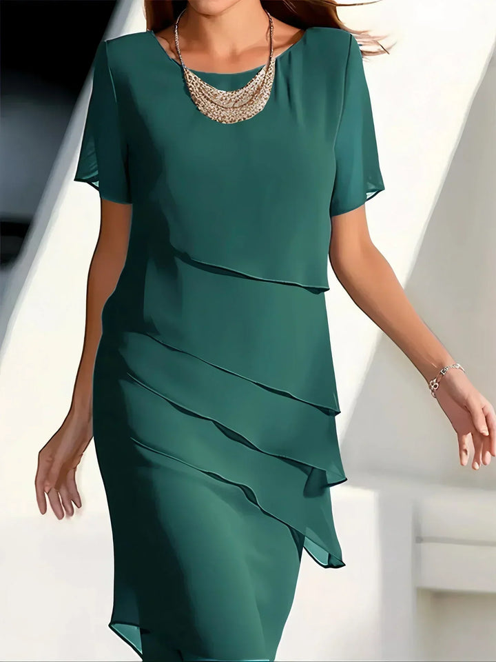Sophia | Wedding Guest Chiffon Layered Midi Dress