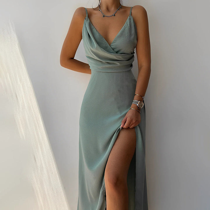 Lucinda | Satin Wrap Split Evening Maxi Dress