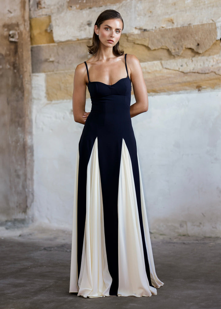 Arabella | Elegant Spaghetti Strap Colour Block Maxi Dress