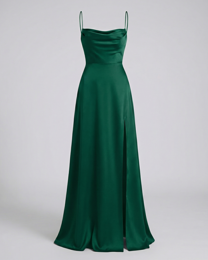 Sophia | Wedding Guest Satin High Split Maxi Dress