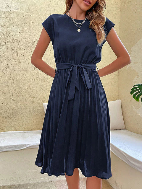 Grace | Wedding Guest Pleated Tie Waist Midi Dress