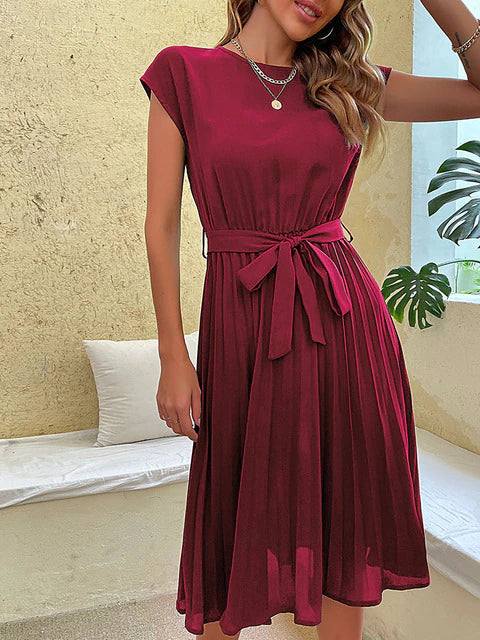 Grace | Wedding Guest Pleated Tie Waist Midi Dress