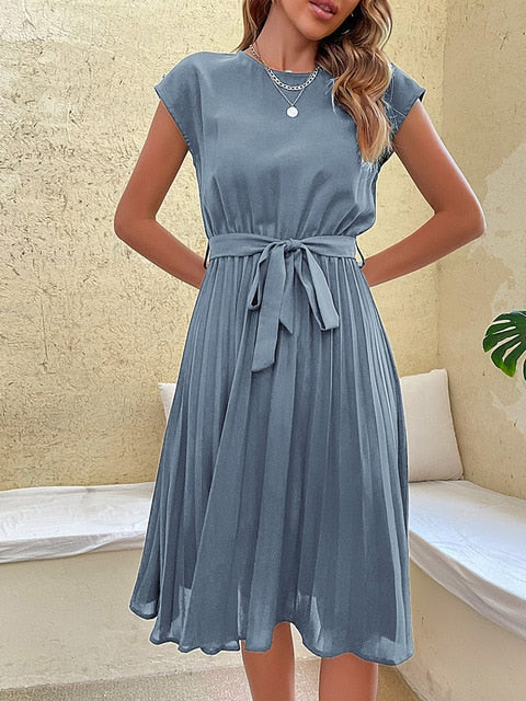 Grace | Wedding Guest Pleated Tie Waist Midi Dress