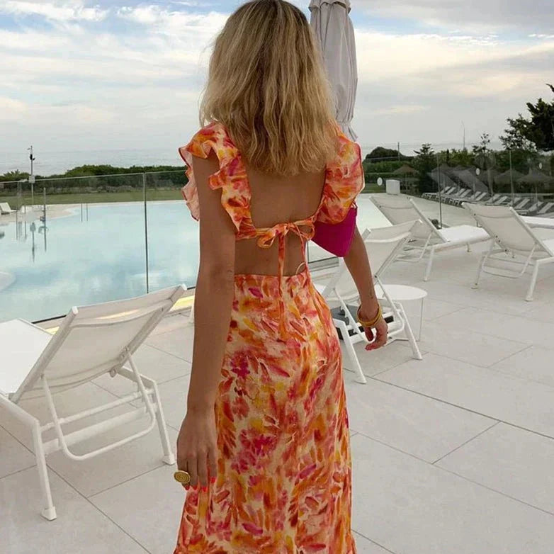 Celeste | Wedding Guest Floral Printed Ruffle Maxi Dress