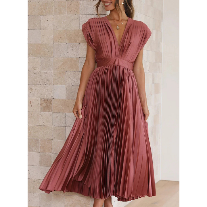 Isabella | Wedding Guest Pleated V Neck Midi Dress