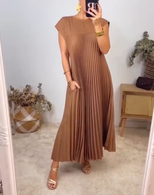 Clara | Wedding Guest Pleated Cap Sleeve Maxi Dress
