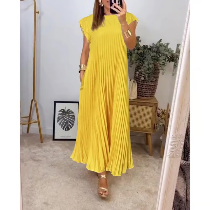 Clara | Wedding Guest Pleated Cap Sleeve Maxi Dress