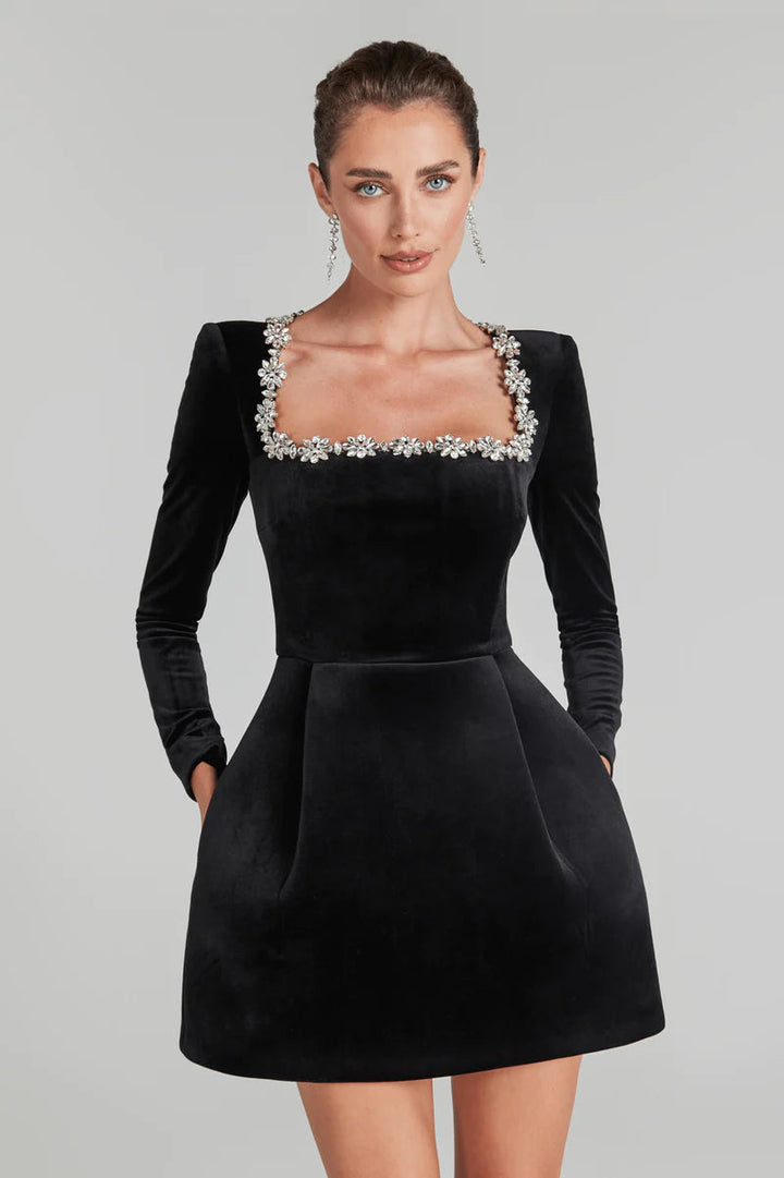 Arabella | Elegant Square Neck Velvet Mini Dress