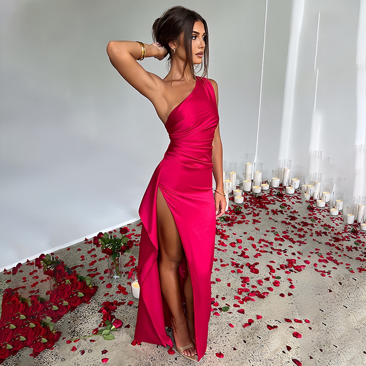 Noelle | Elegant One Shoulder High Split Maxi Dress