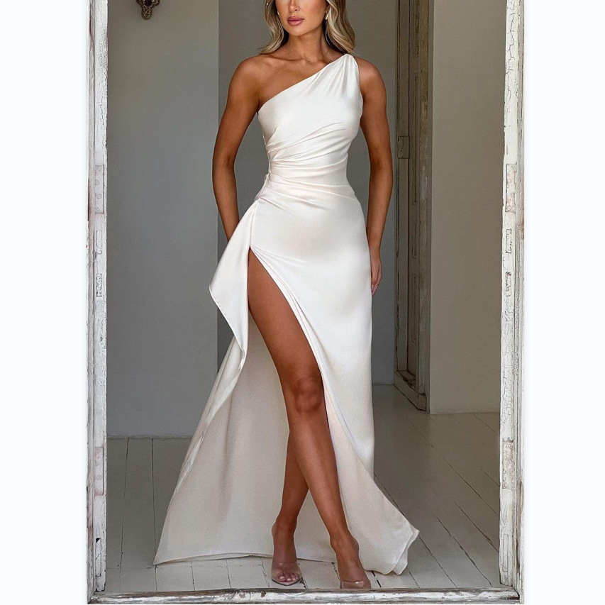 Noelle | Elegant One Shoulder High Split Maxi Dress