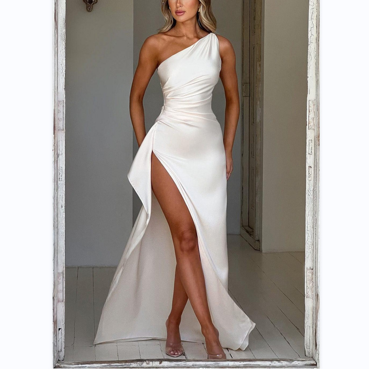 Noelle | Elegant One Shoulder High Split Maxi Dress
