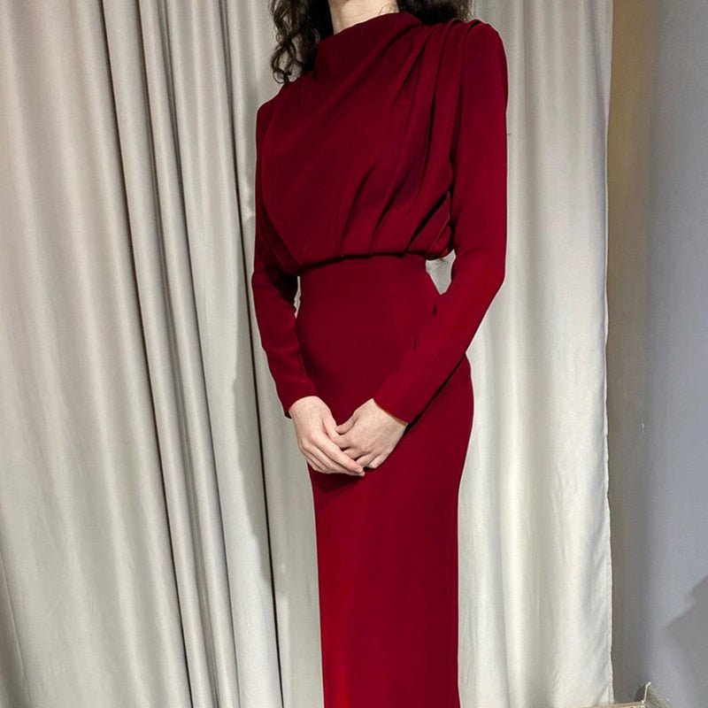 Arabella | Wedding Guest Draped High Neck Maxi Dress