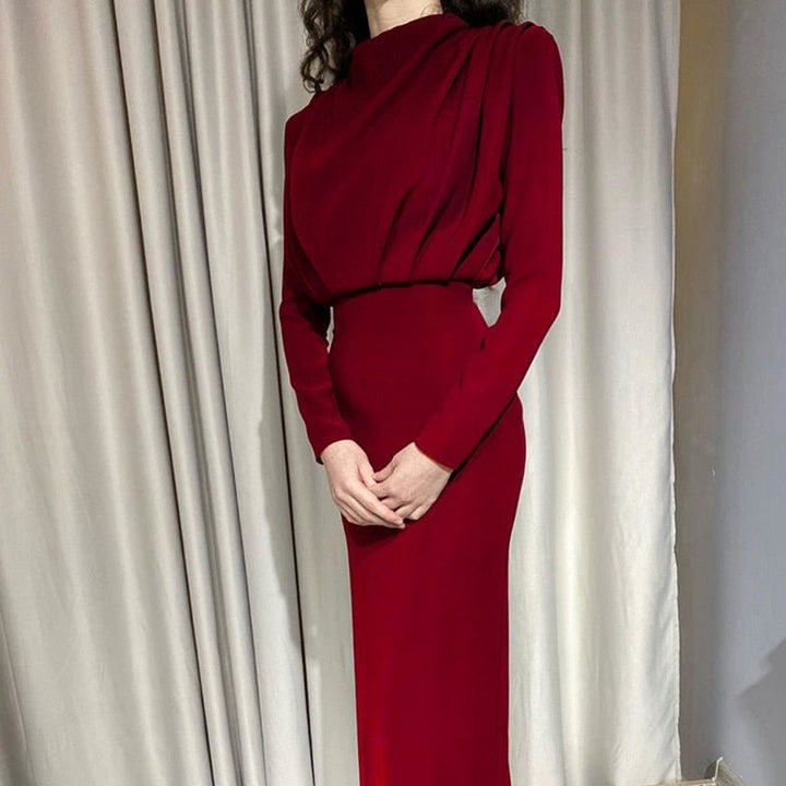 Arabella | Wedding Guest Draped High Neck Maxi Dress
