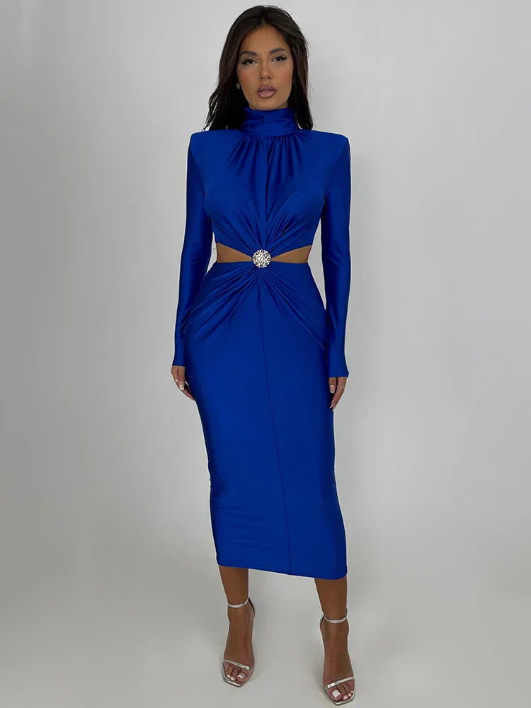 Georgia | Wedding Guest Cut Out High Neck Midi Dress