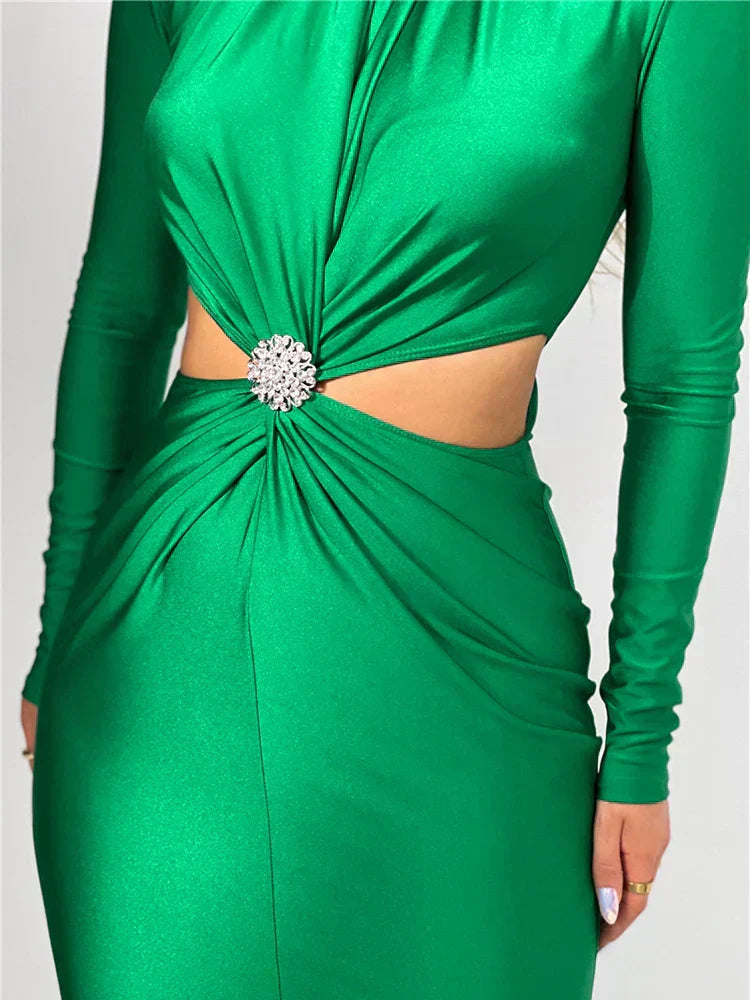 Georgia | Wedding Guest Cut Out High Neck Midi Dress
