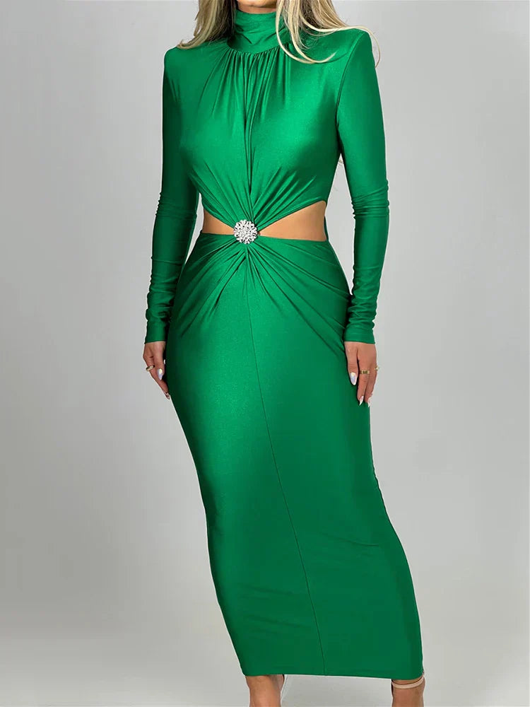 Georgia | Wedding Guest Cut Out High Neck Midi Dress