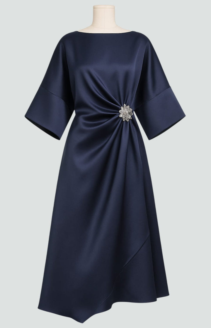 Sylvia | Wedding Guest Draped Satin Midi Dress