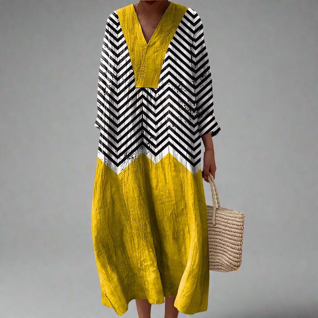 Arabella | Patchwork Stripe V Neck Maxi Dress
