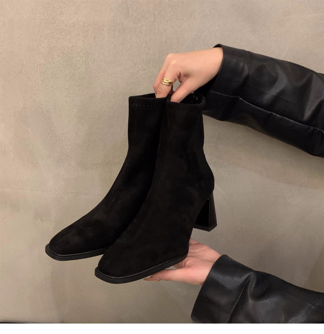 Leila | Suede Block Heel Ankle Boots