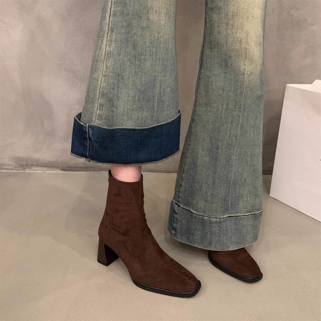 Leila | Suede Block Heel Ankle Boots