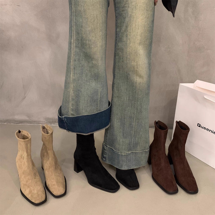 Leila | Suede Block Heel Ankle Boots