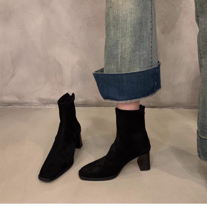 Leila | Suede Block Heel Ankle Boots