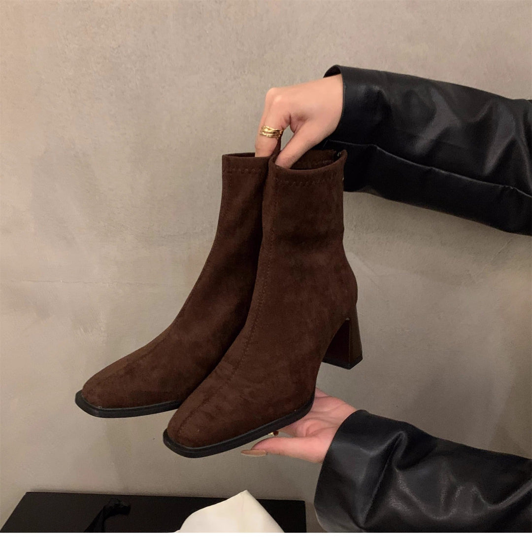Leila | Suede Block Heel Ankle Boots