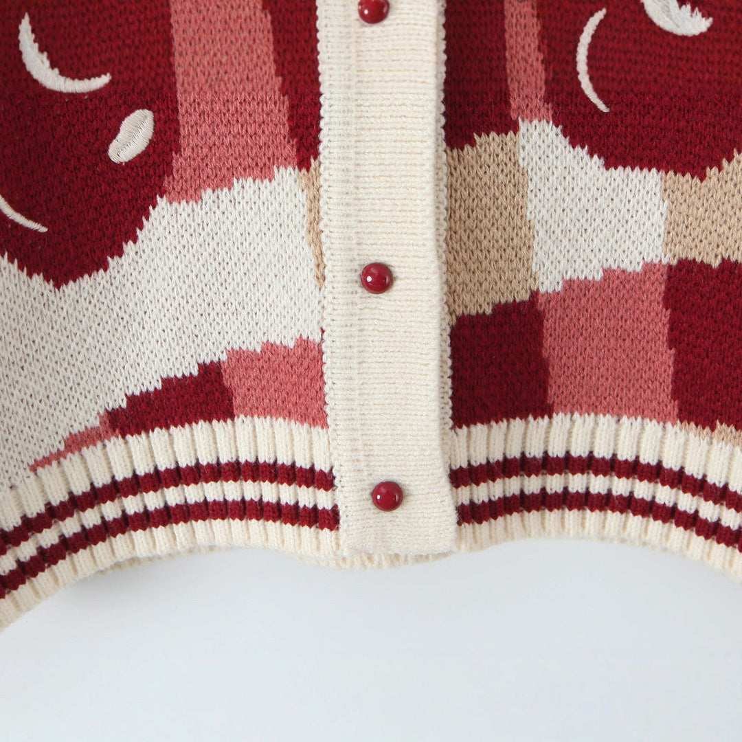 Celeste | Cherry Print Check Knit Cardigan