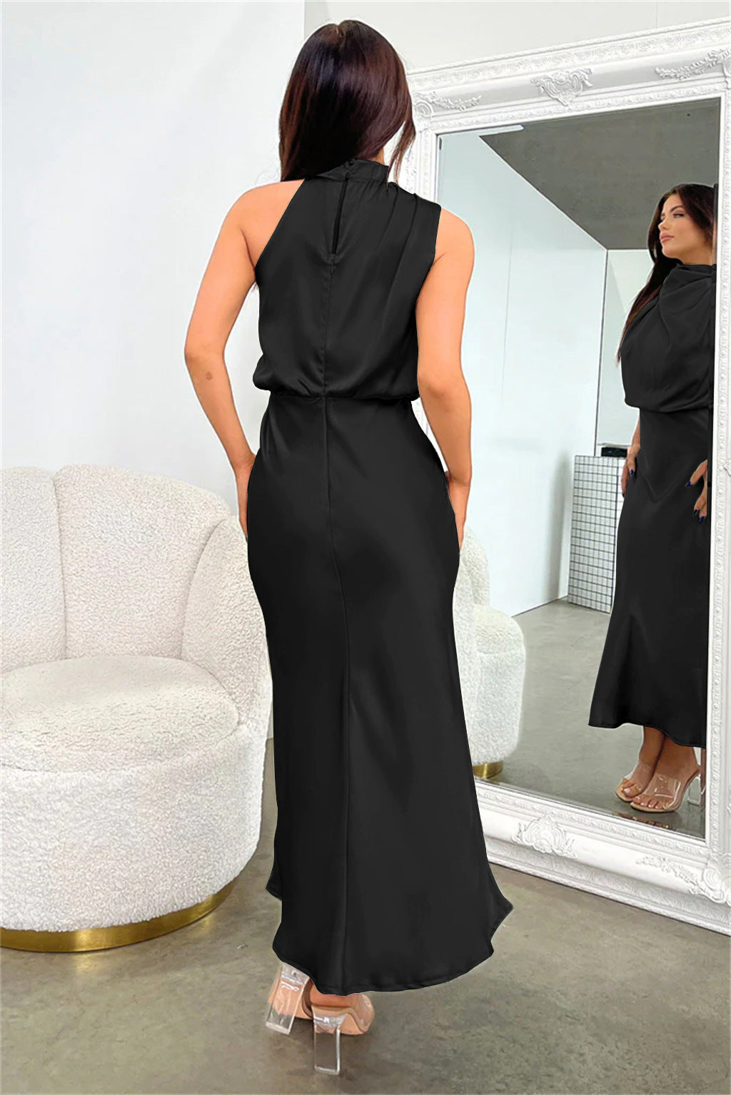 Vienna | Wedding Guest Satin Halter Midi Dress
