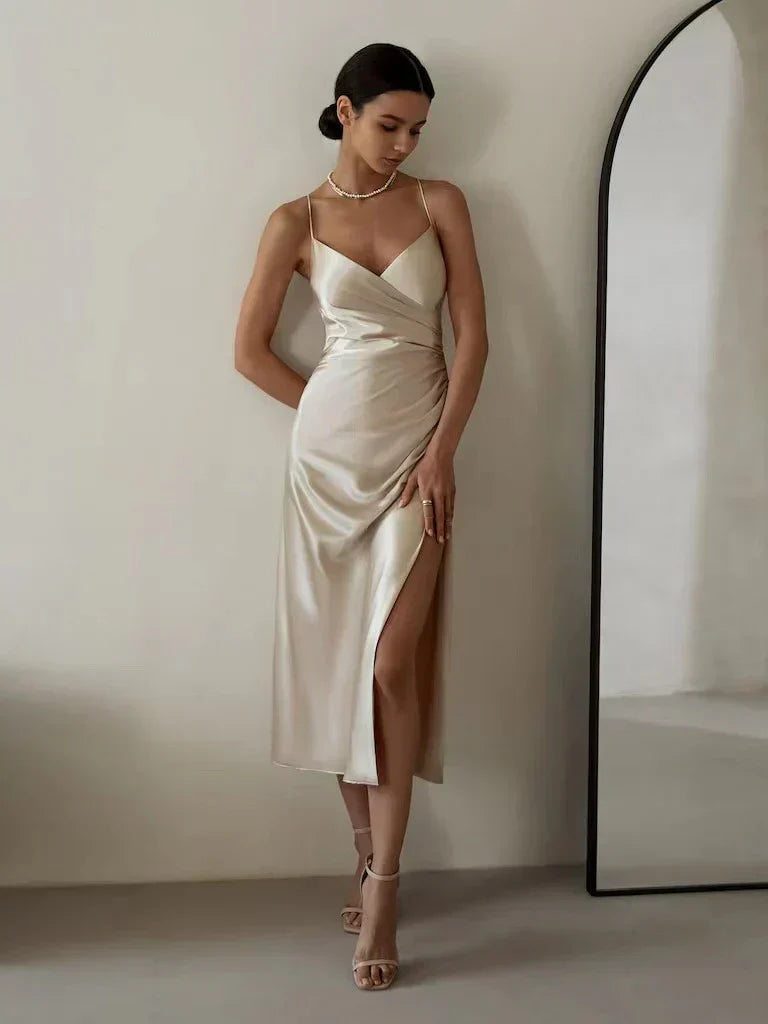 Celeste | Satin Wrap Split Maxi Dress