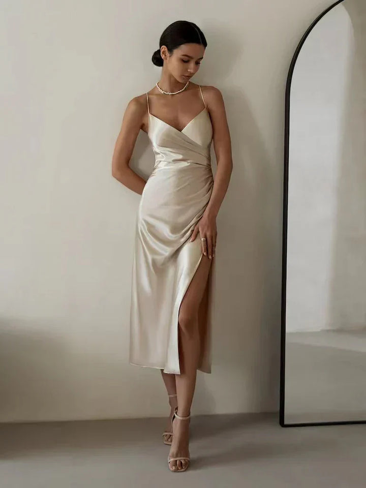 Celeste | Satin Wrap Split Maxi Dress