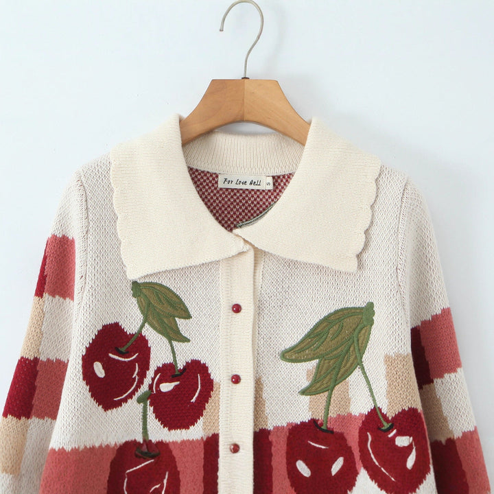 Celeste | Cherry Print Check Knit Cardigan
