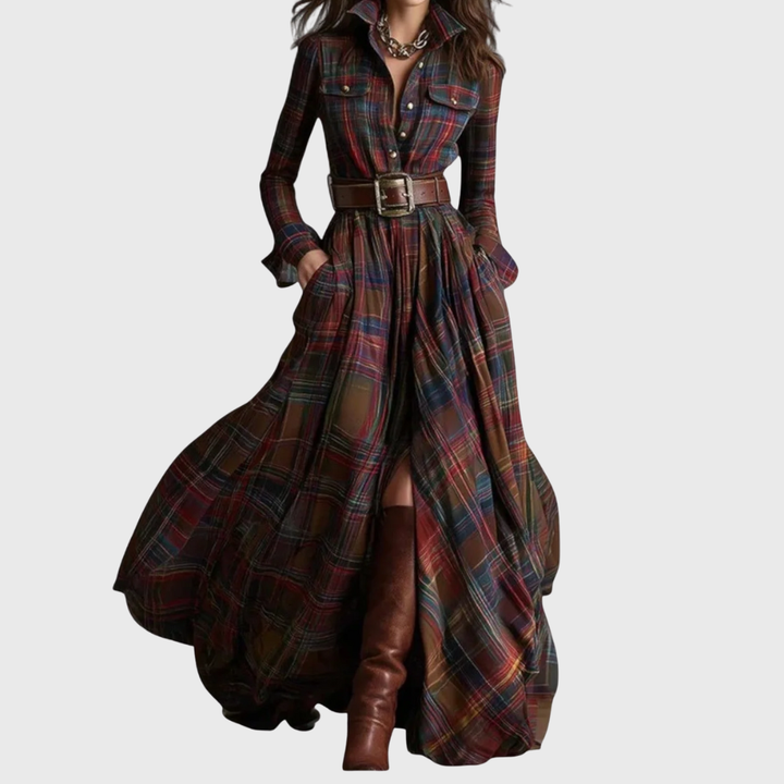 Amelia | Plaid Button Front Maxi Dress