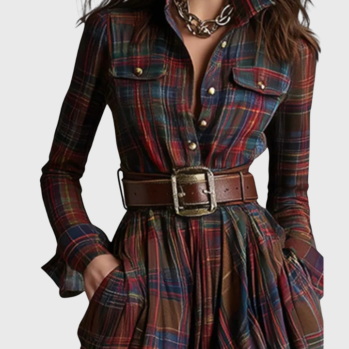 Amelia | Plaid Button Front Maxi Dress