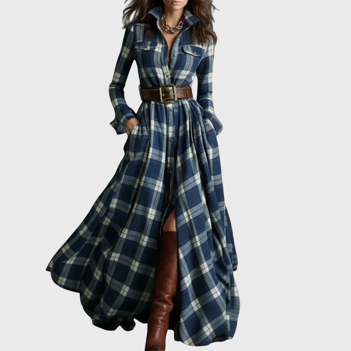 Amelia | Plaid Button Front Maxi Dress