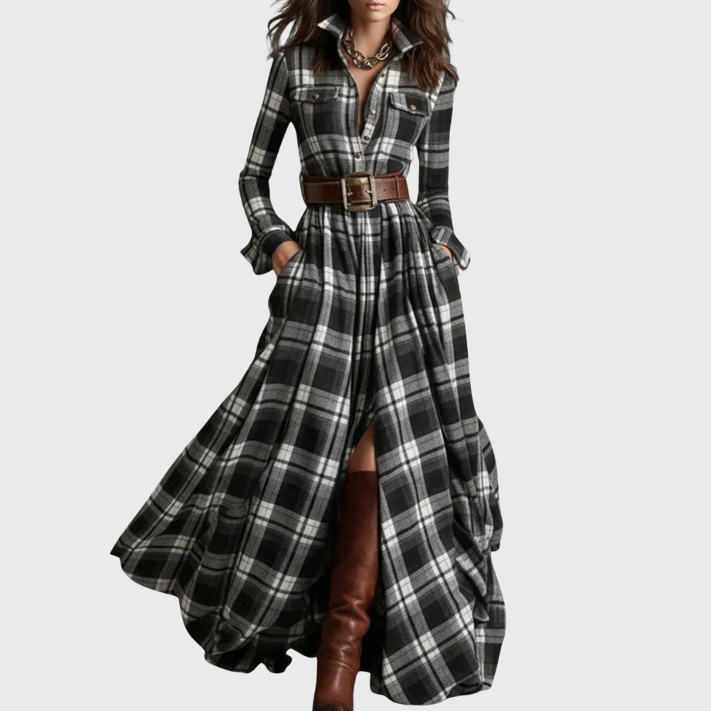 Amelia | Plaid Button Front Maxi Dress